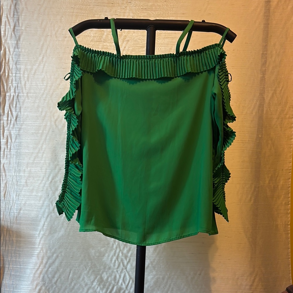 Ashley Stewart Green Ruffled Sleeveless Blouse
